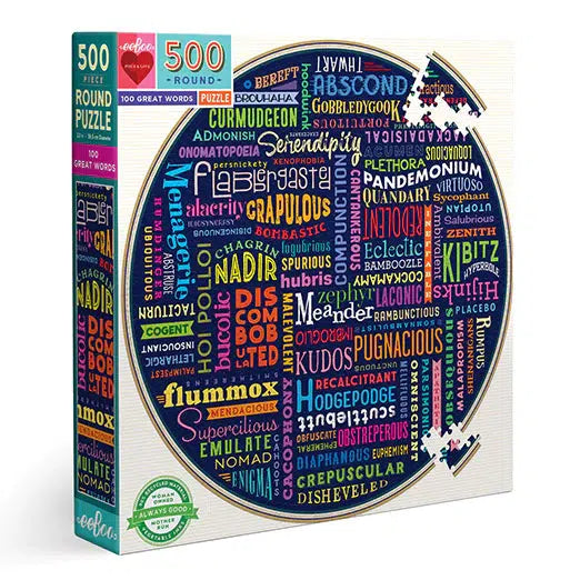 100 Great Words 500 Piece Round Jigsaw Puzzle eeBoo