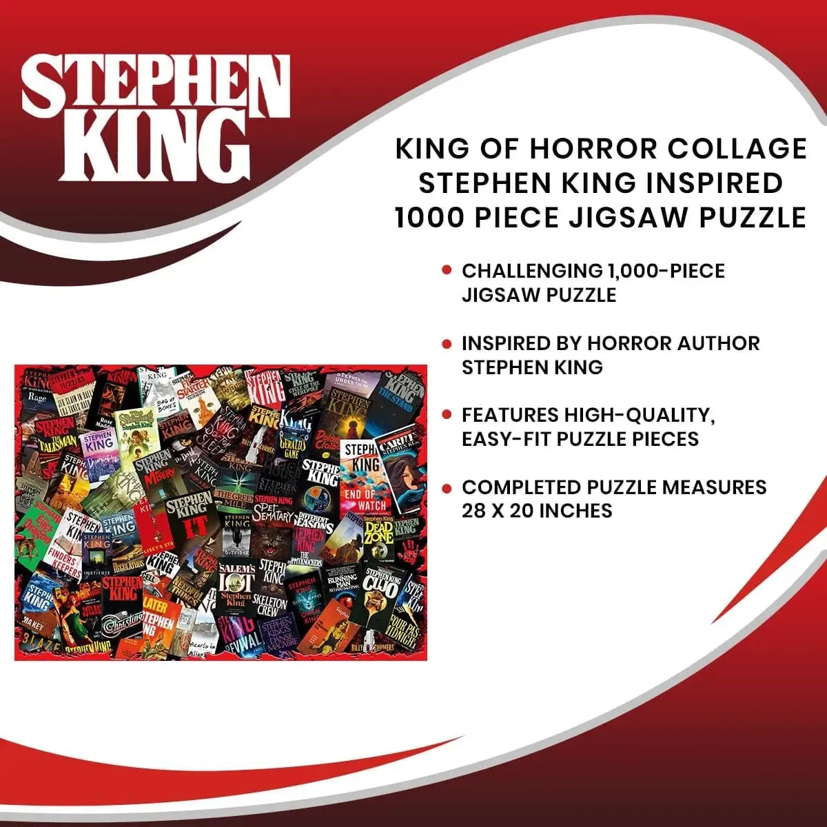 King of Horrors Stephen King Book Covers 1000 Piece Jigsaw Puzzle Toynk