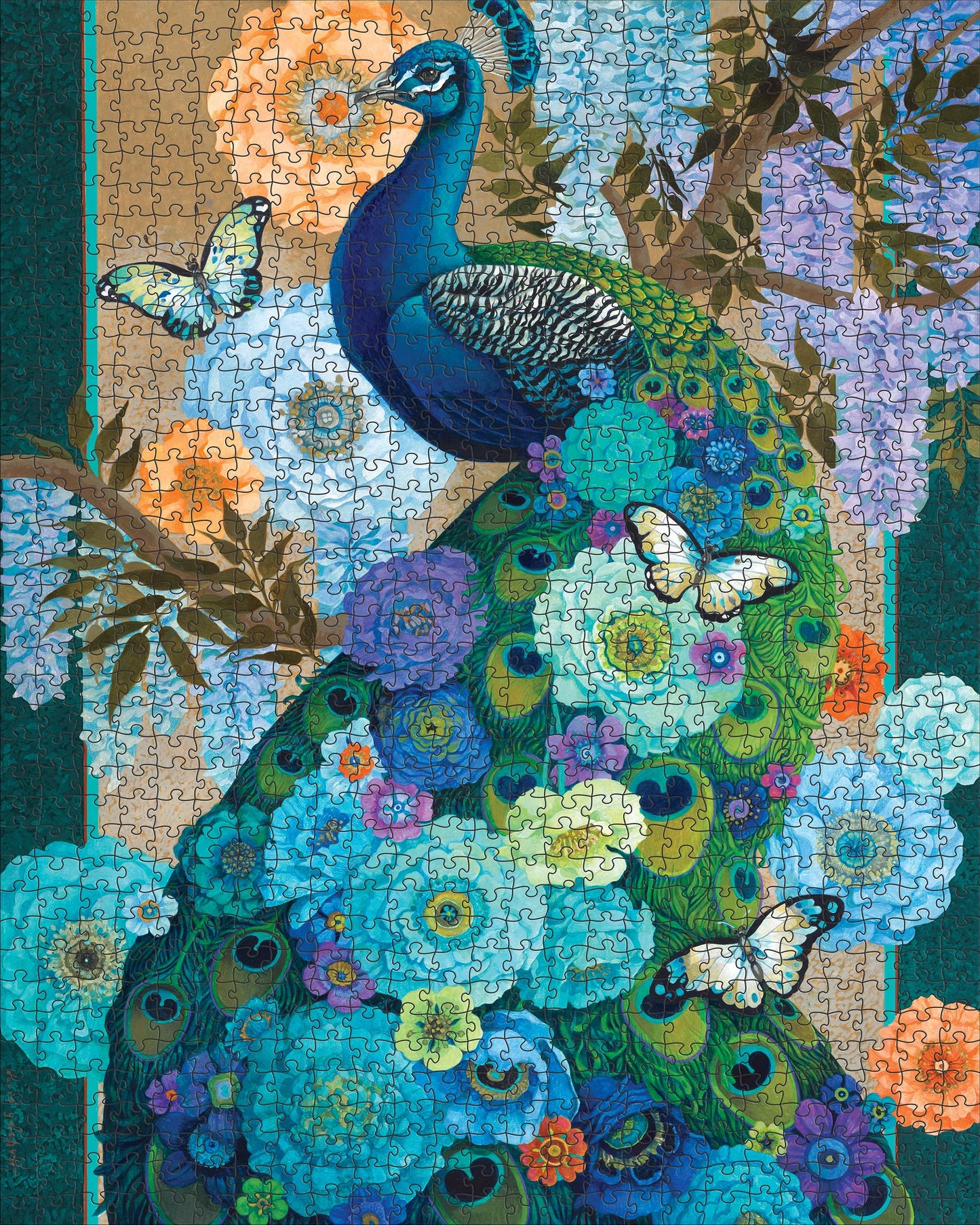 Floral Peacock by David Galchutt 1000 Piece Jigsaw Puzzle Pomegranate