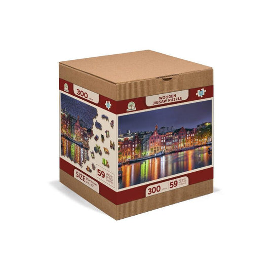 Amsterdam by Night 300 Piece Wood Jigsaw Puzzle Wooden City