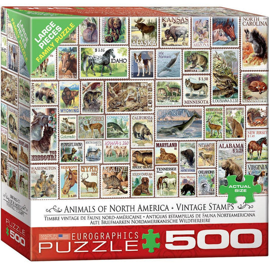 Animals of North America Vintage Stamps 500 Piece Jigsaw Puzzle Eurographics
