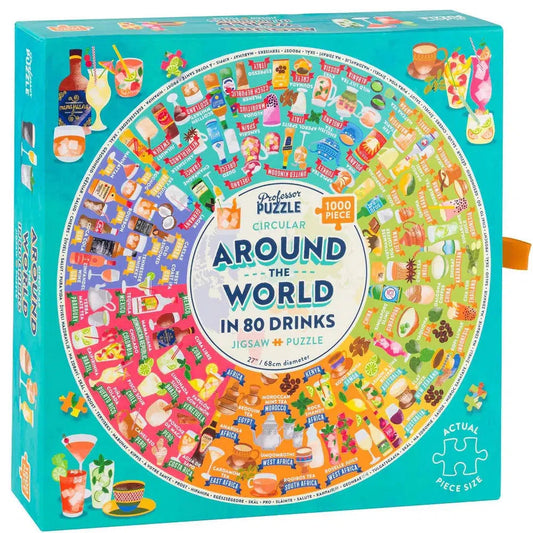 Around the World in 80 Drinks 1000 Piece Circular Jigsaw Puzzle Professor Puzzle