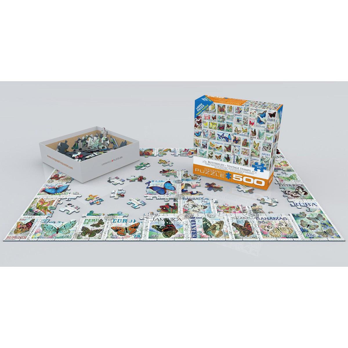 Butterflies Vintage Stamps 500 Piece Jigsaw Puzzle Eurographics