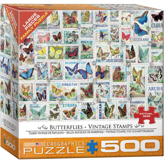 Butterflies Vintage Stamps 500 Piece Jigsaw Puzzle Eurographics