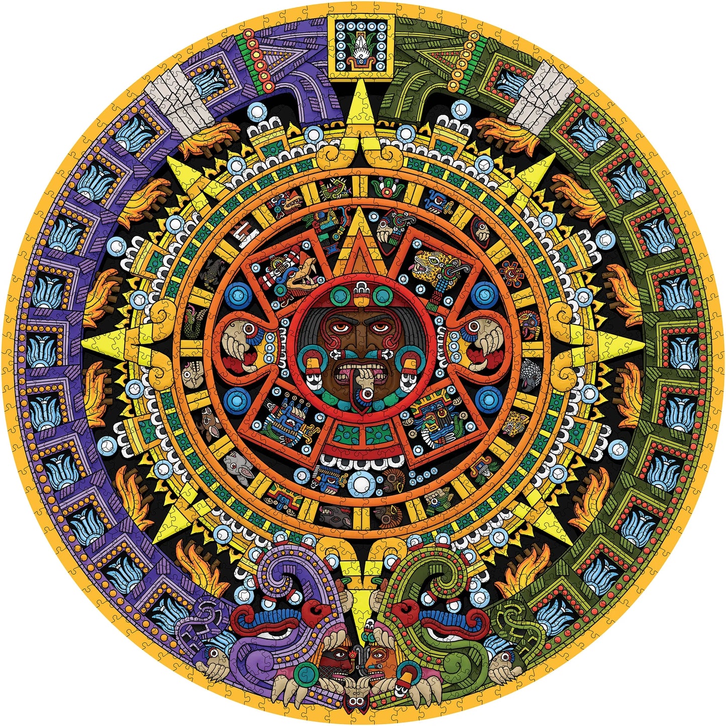 Aztec Sun Stone 1000 Piece Circular Jigsaw Puzzle Pomegranate