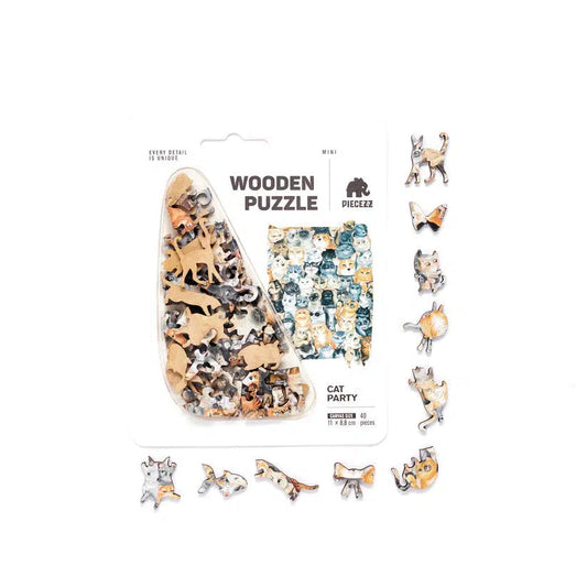Cat Party 40 Piece Mini Wooden Jigsaw Puzzle Geek Toys