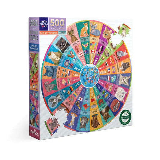 Cats of the World 500 Piece Round Jigsaw Puzzle eeBoo