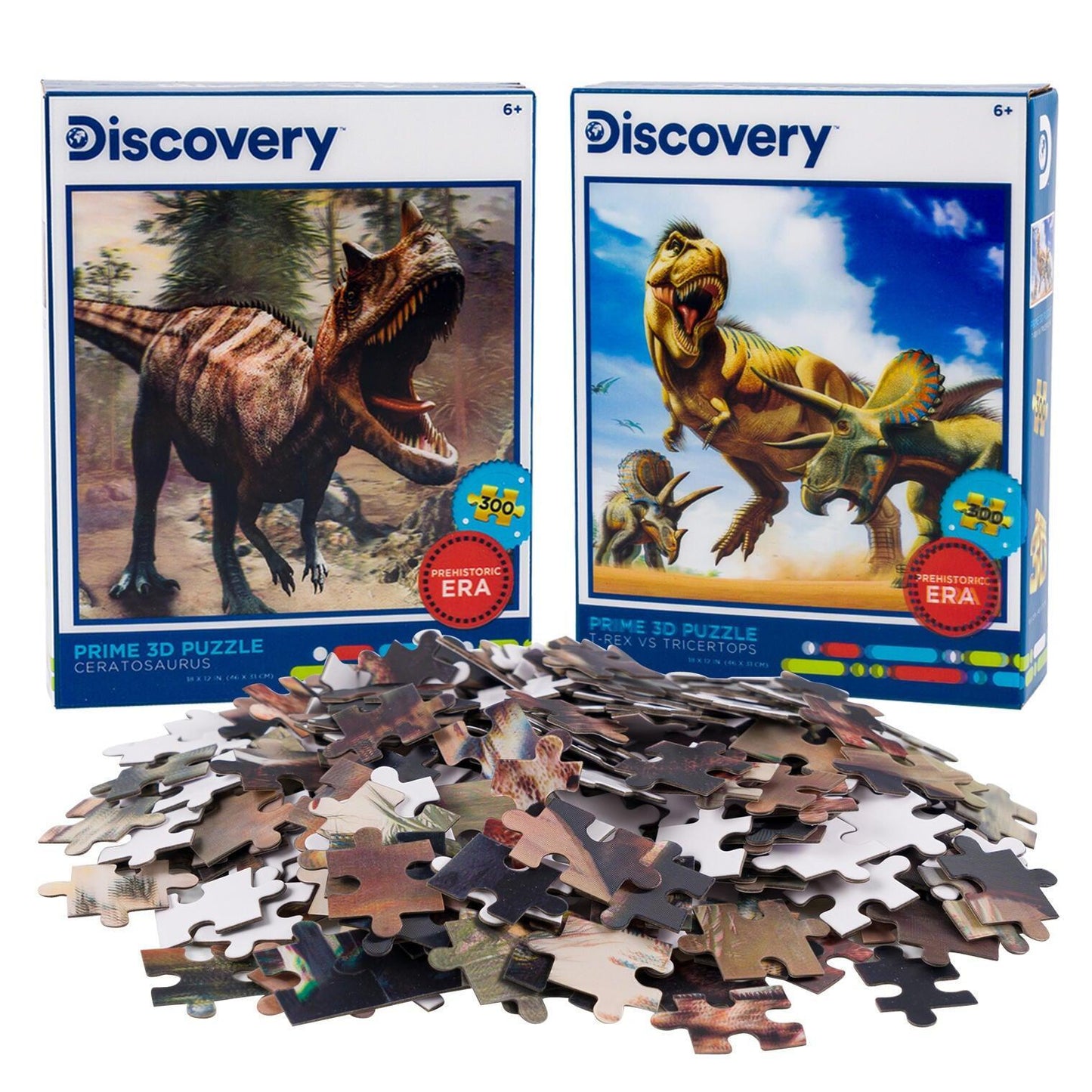 Ceratosaurus & Dino Battle Set of 2 300 Piece Lenticular Jigsaw Puzzles Prime 3D