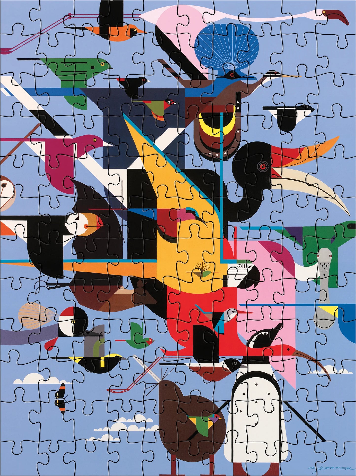 Charley Harper Set of 2 120 Piece Double-Sided Jigsaw Puzzle Pomegranate