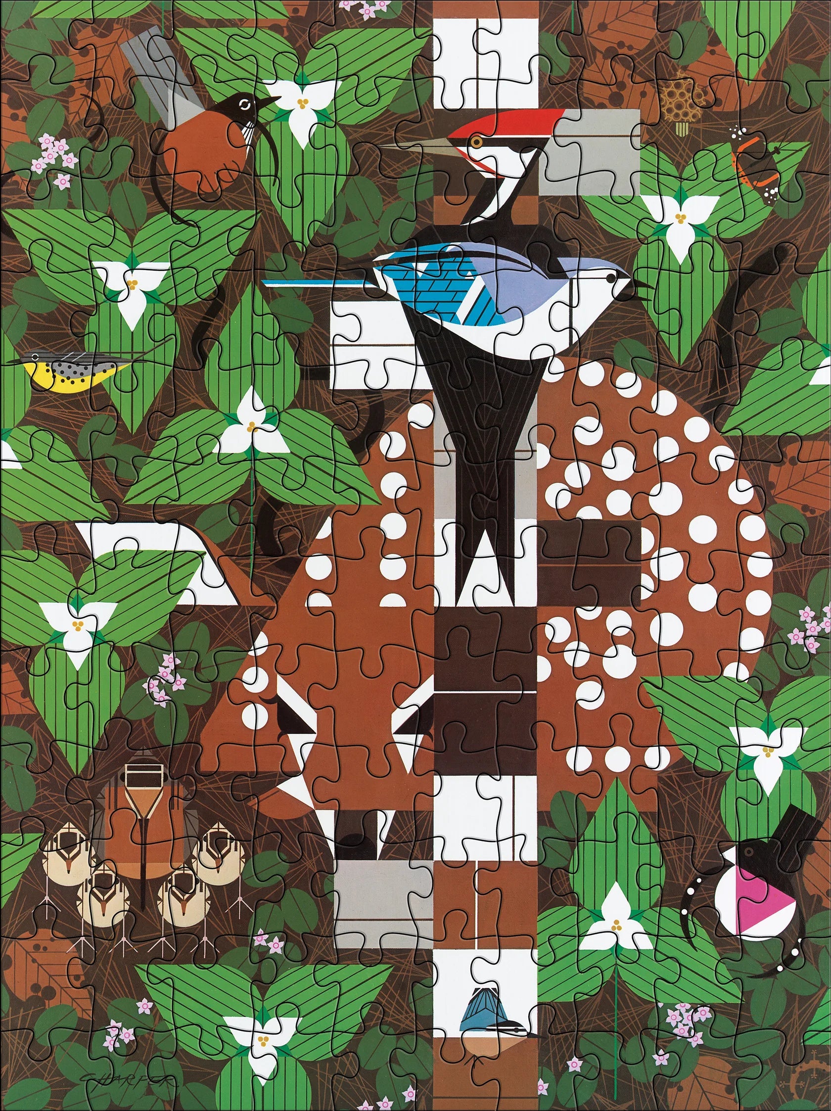 Charley Harper Set of 2 120 Piece Double-Sided Jigsaw Puzzle Pomegranate