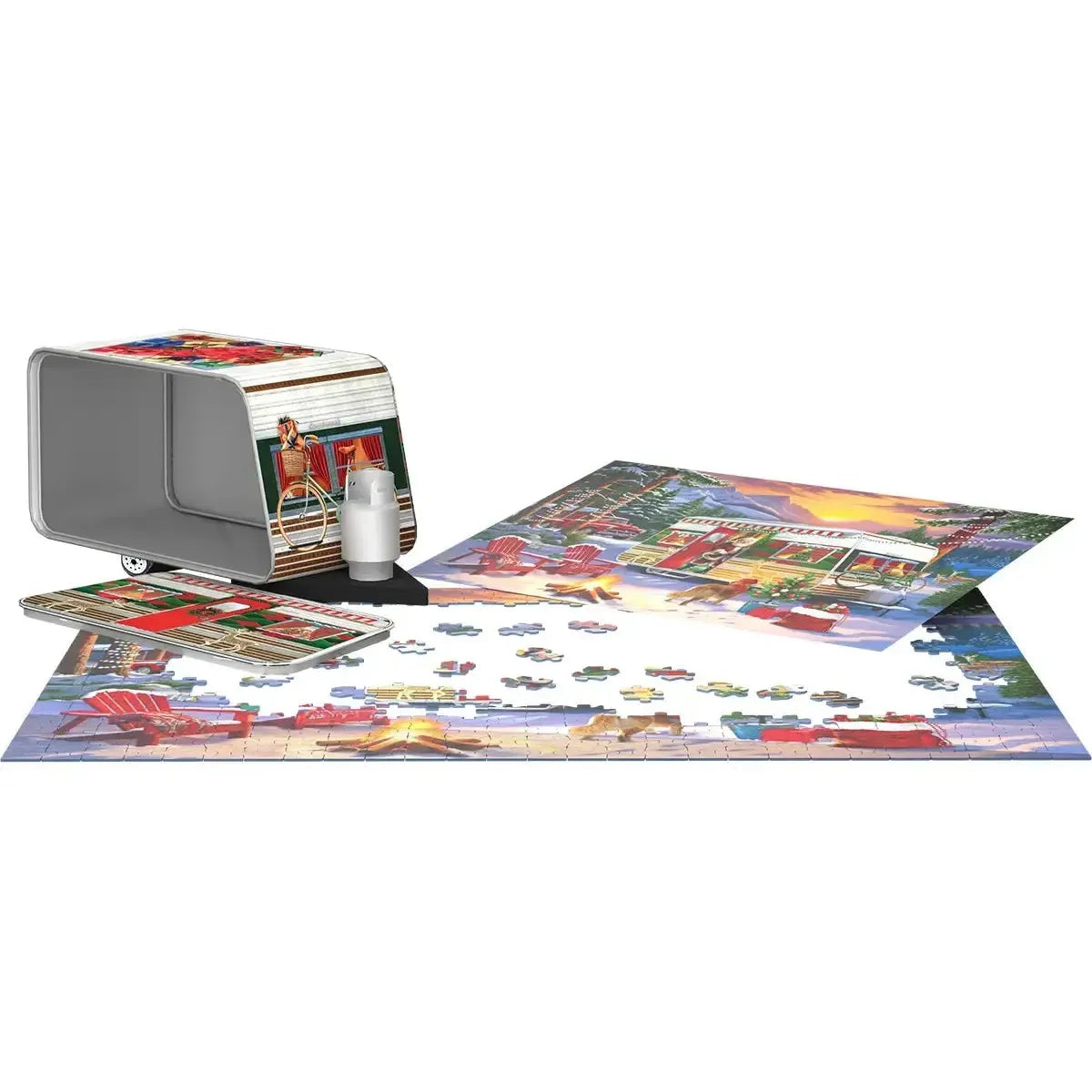 Christmas Camping Trailer 550 Piece Jigsaw Puzzle in Tin Eurographics
