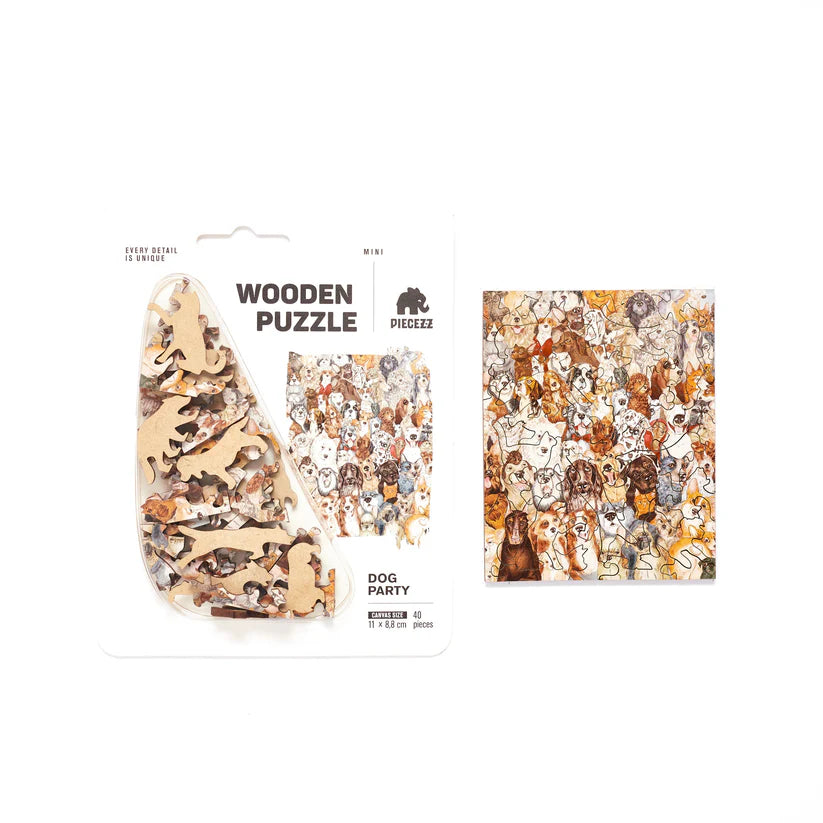 Dog Party 40 Piece Mini Wooden Jigsaw Puzzle Geek Toys