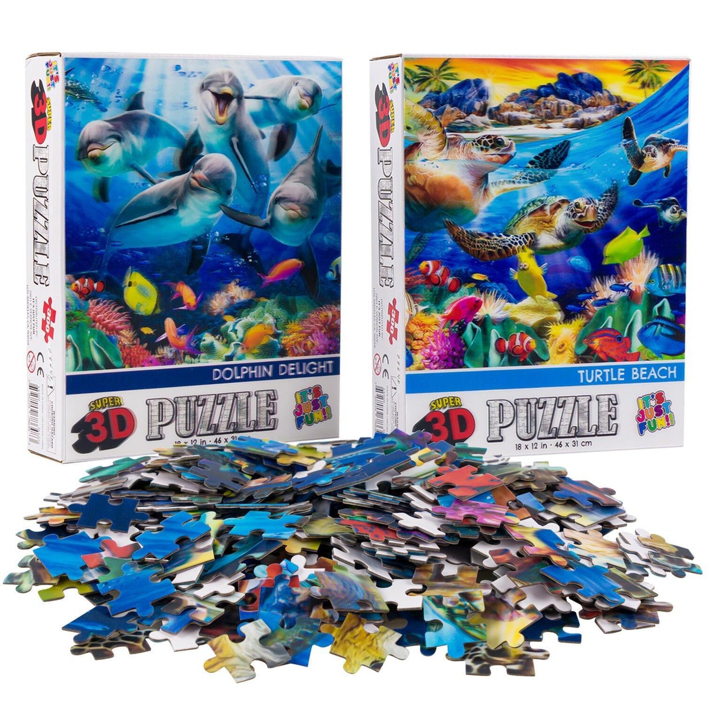 Dolphins & Turtles Set of 2 300 Piece Lenticular Jigsaw Puzzles Prime 3D