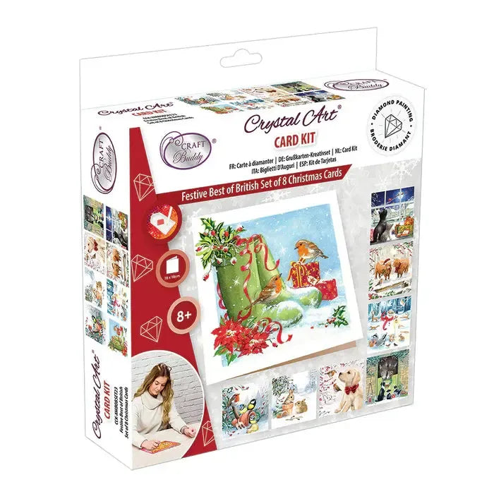 Festive British Christmas Set of 8 Crystal Art Card Kits Craft Buddy