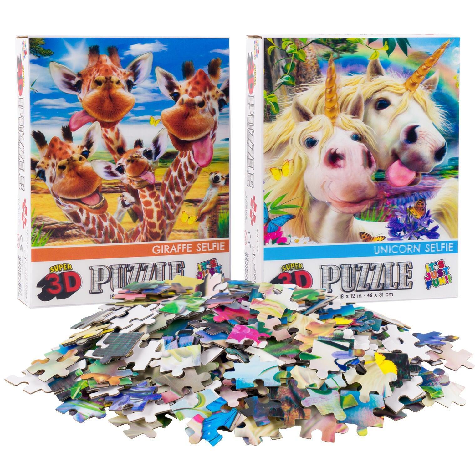 Giraffe & Unicorn Selfie Set of 2 300 Piece Lenticular Jigsaw Puzzles Prime 3D