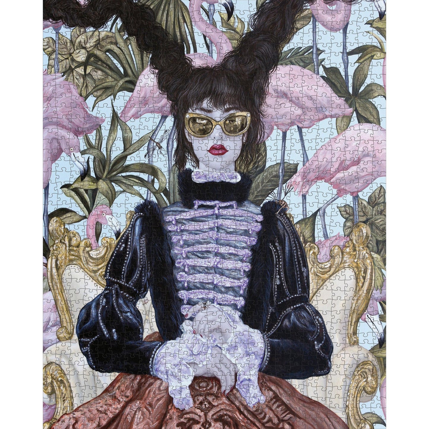 Girl with Pink Flamingos 1000 Piece Jigsaw Puzzle Pomegranate