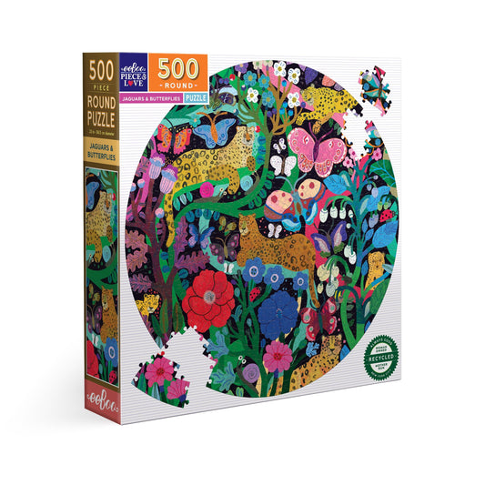 Jaguars & Butterflies 500 Piece Round Jigsaw Puzzle eeBoo