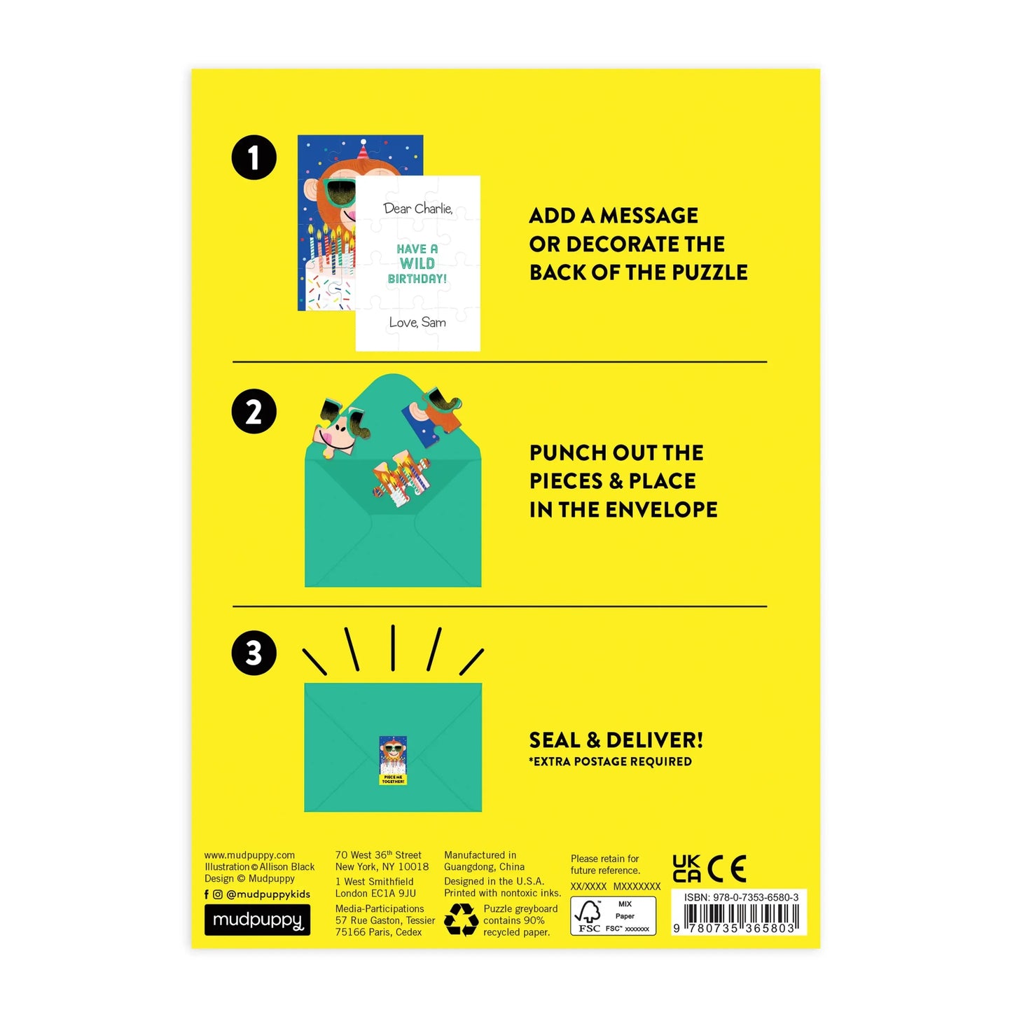 Monkey Cake Birthday Greeting Card 12 Piece Jigsaw Puzzle Mudpuppy