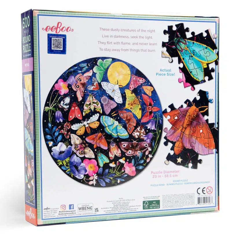 Moths 500 Piece Round Jigsaw Puzzle eeBoo