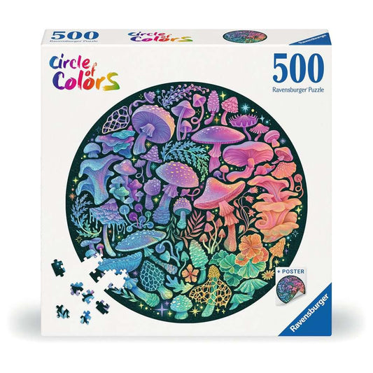 Mushrooms "Circle of Colors" 500 Piece Round Jigsaw Puzzle Ravensburger
