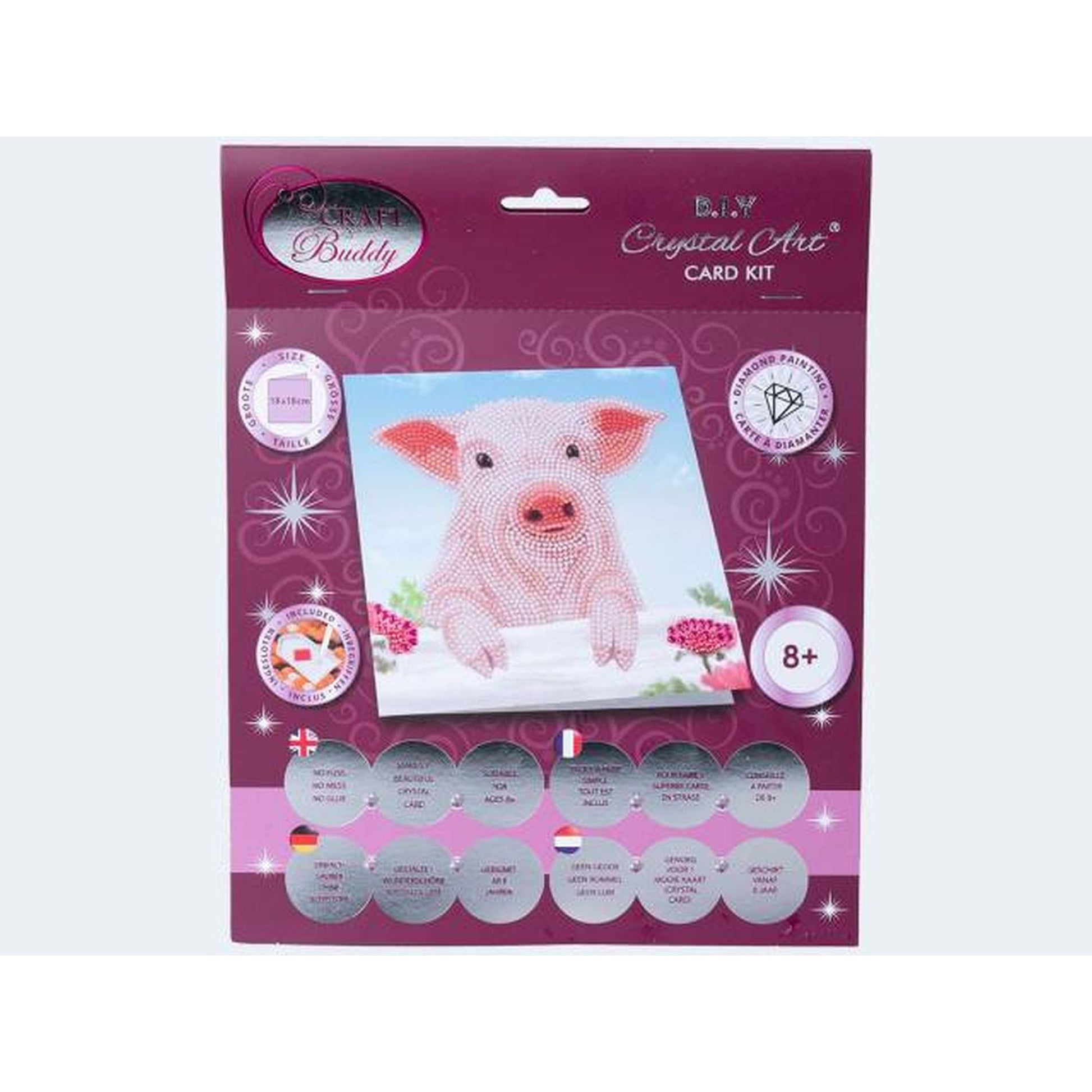 Pig on the Fence Crystal Art Card Kit Craft Buddy