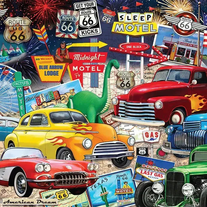 Route 66 Vintage Cars & Trucks 1000 Piece Soft Touch Jigsaw Puzzle Crown Point