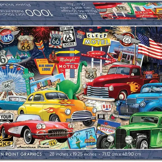 Route 66 Vintage Cars & Trucks 1000 Piece Soft Touch Jigsaw Puzzle Crown Point