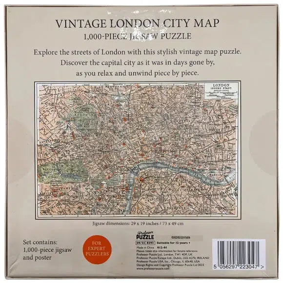 Vintage London City Map 1000 Piece Jigsaw Puzzle Professor Puzzle