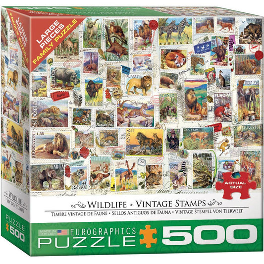 Wildlife Vintage Stamps 500 Piece Jigsaw Puzzle Eurographics