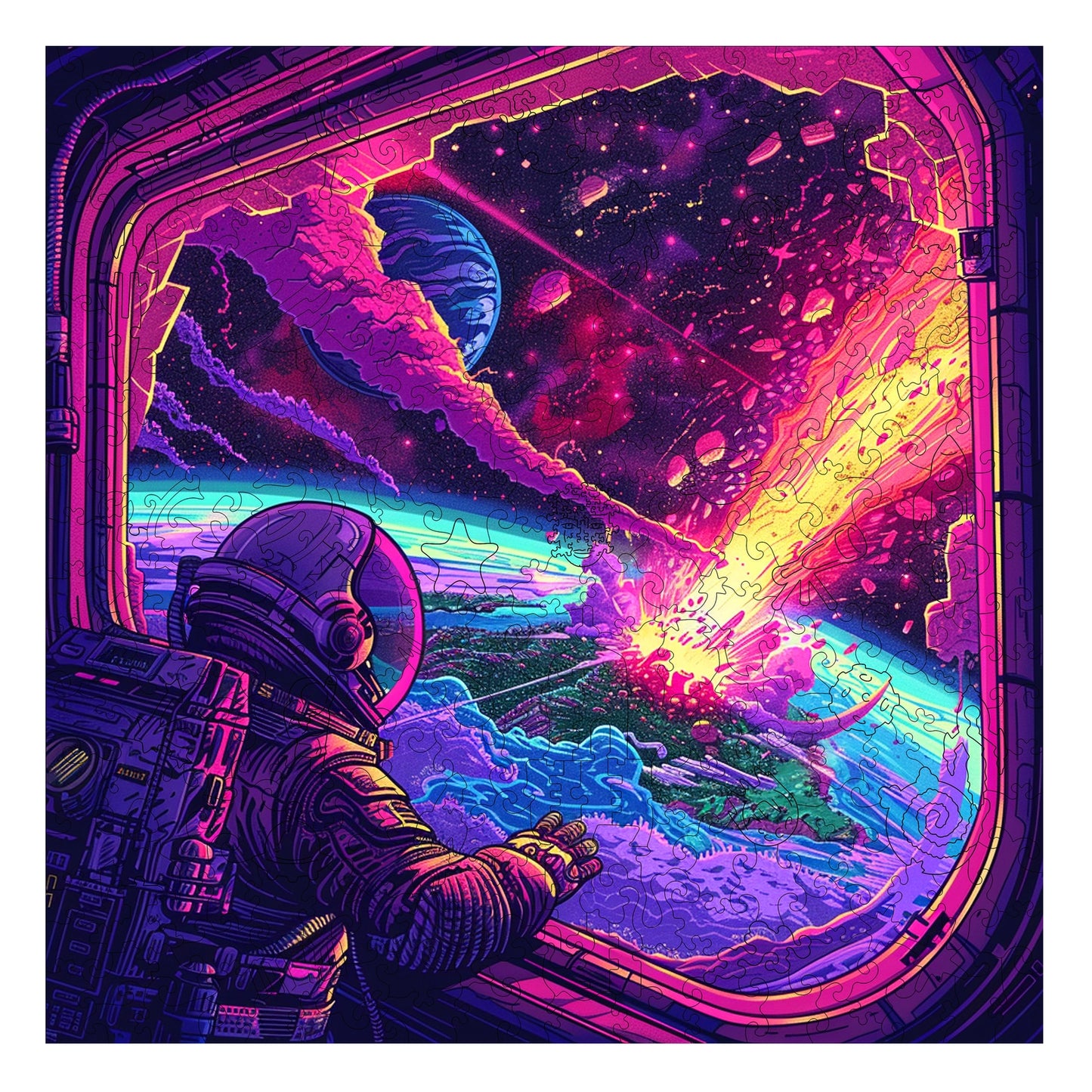 Cosmic Collision 300 Piece Wooden Jigsaw Puzzle Trippy