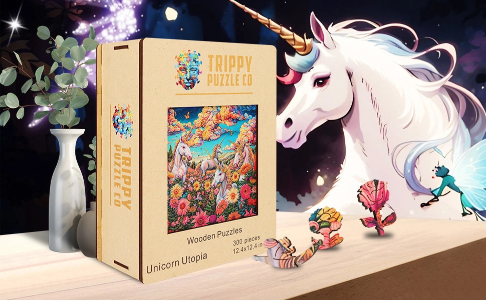 Unicorn Utopia 300 Piece Wooden Jigsaw Puzzle Trippy