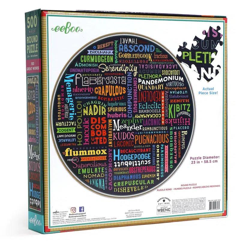 100 Great Words 500 Piece Round Jigsaw Puzzle eeBoo