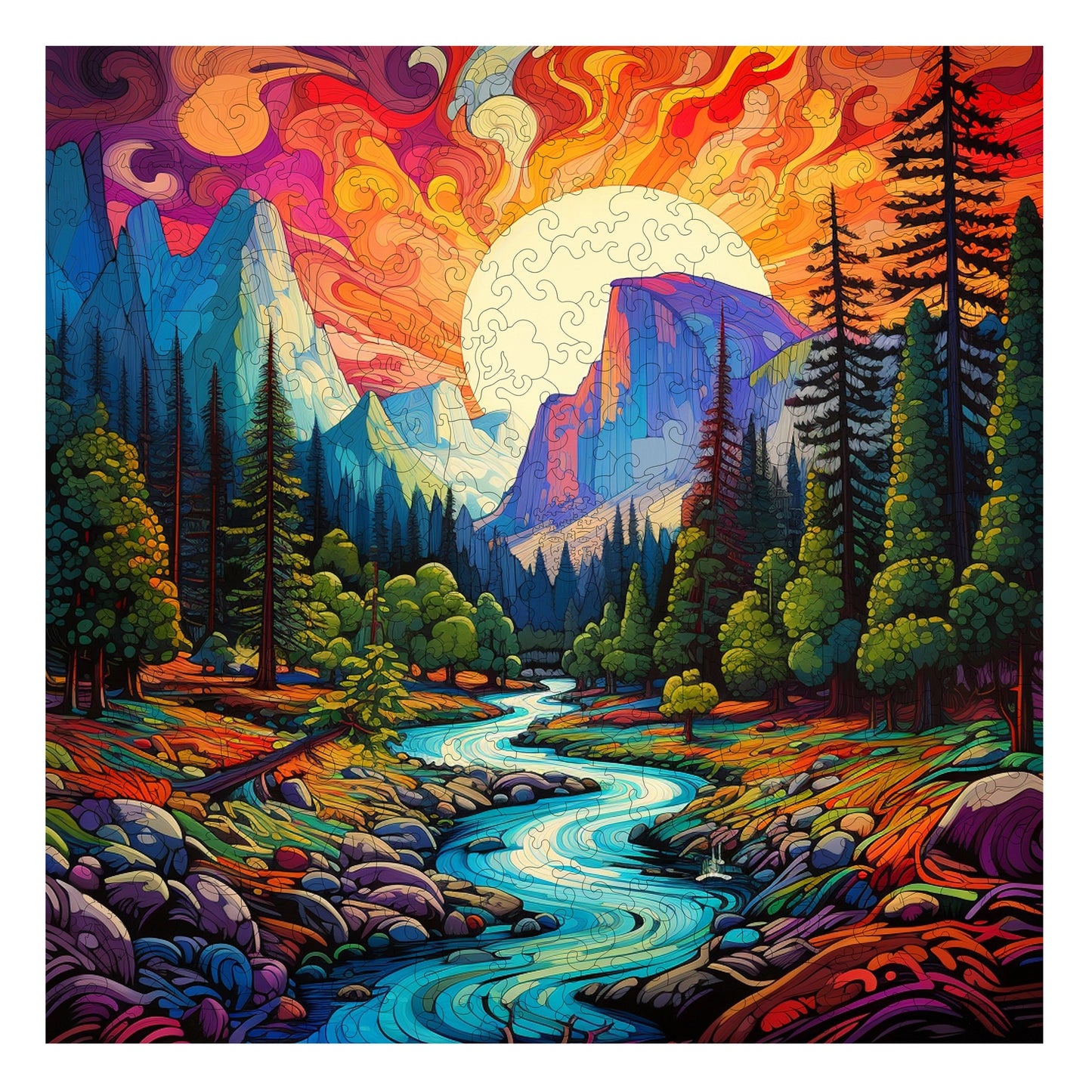 Chromatic Cliffs 300 Piece Wooden Jigsaw Puzzle Trippy