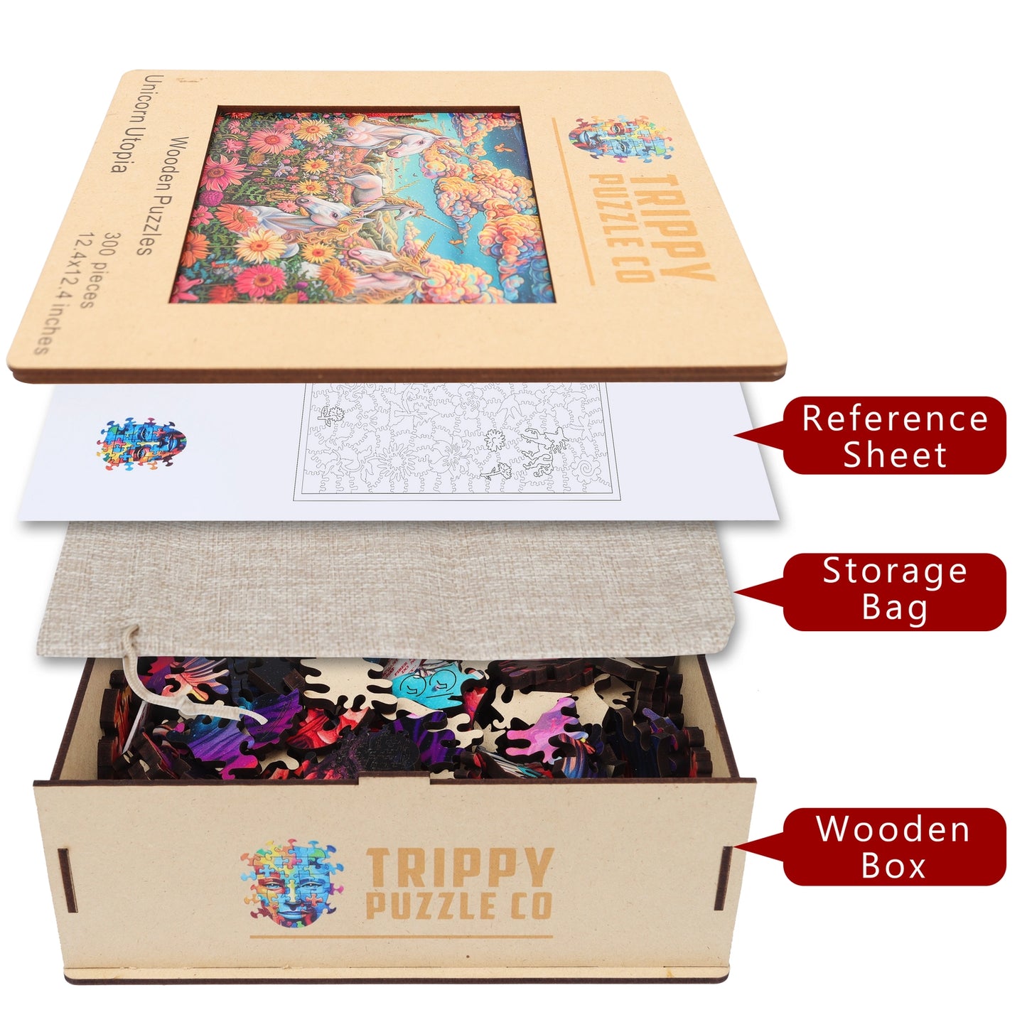 Unicorn Utopia 300 Piece Wooden Jigsaw Puzzle Trippy