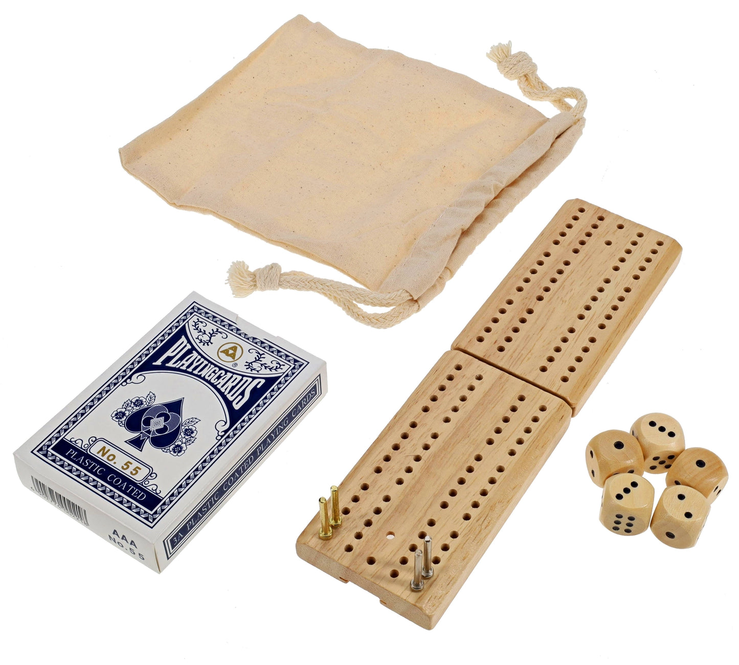Cribbage & More Travel Game Set- Cards, Board, Pegs, Dice & Pouch - WEG