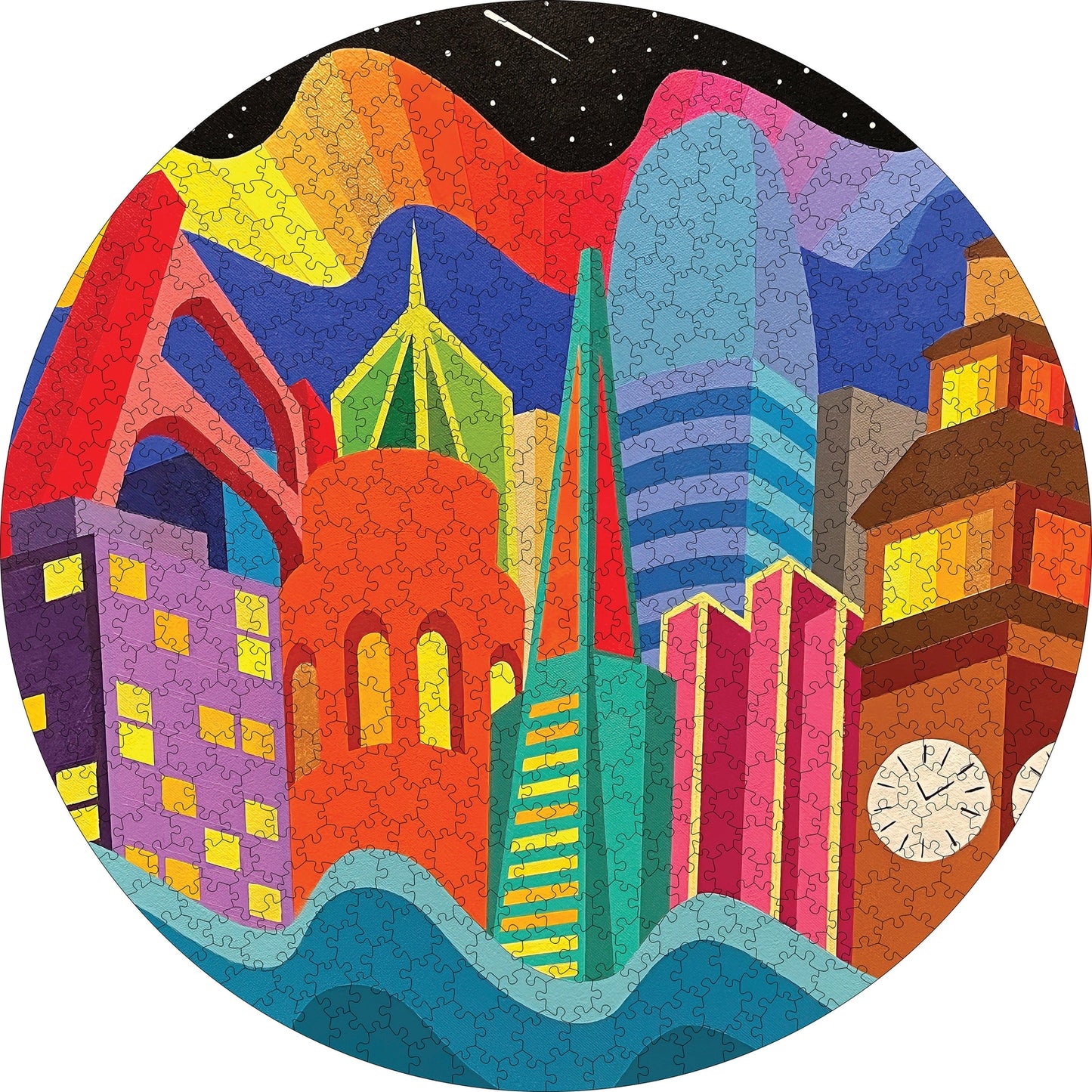 City Vibes by Jordan Herren 500 Piece Round Jigsaw Puzzle Pomegranate