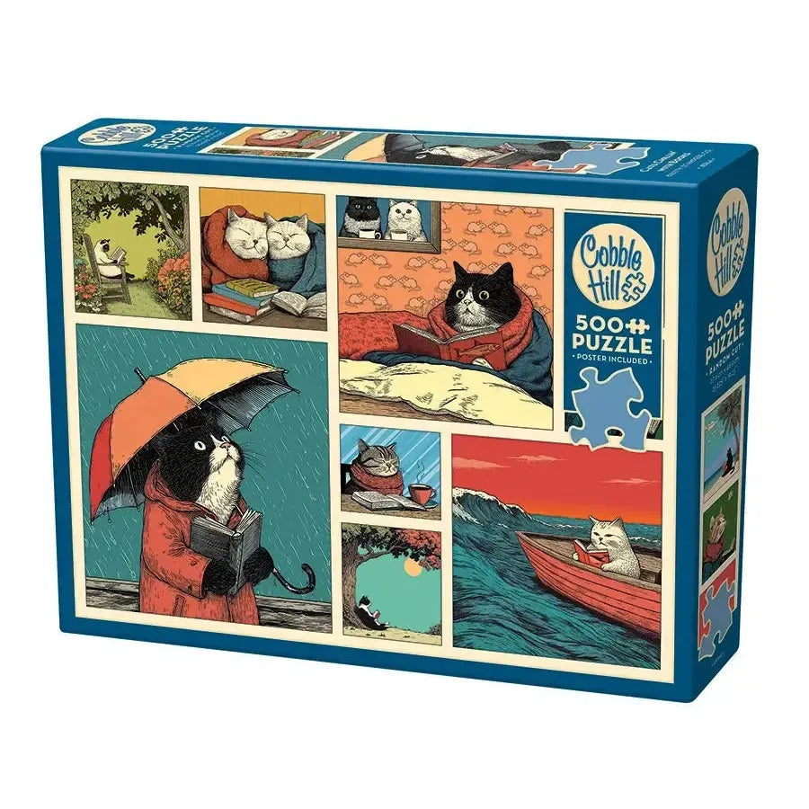 Cats Chillin' with Books 500 Piece Jigsaw Puzzle Cobble Hill