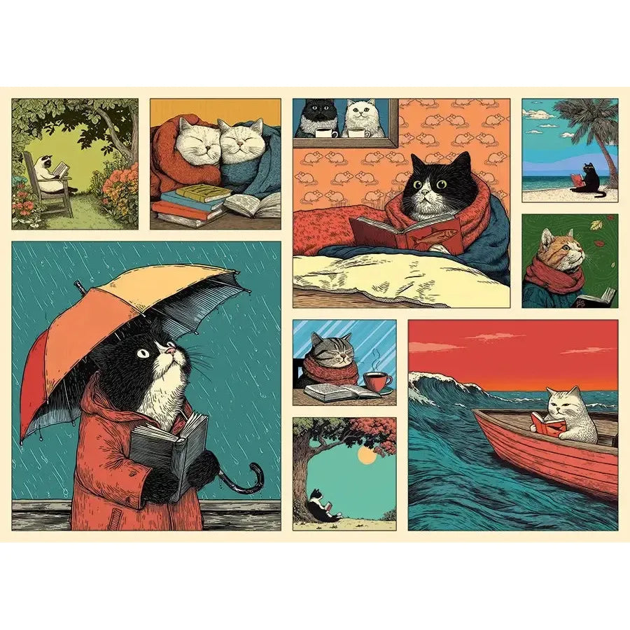 Cats Chillin' with Books 500 Piece Jigsaw Puzzle Cobble Hill