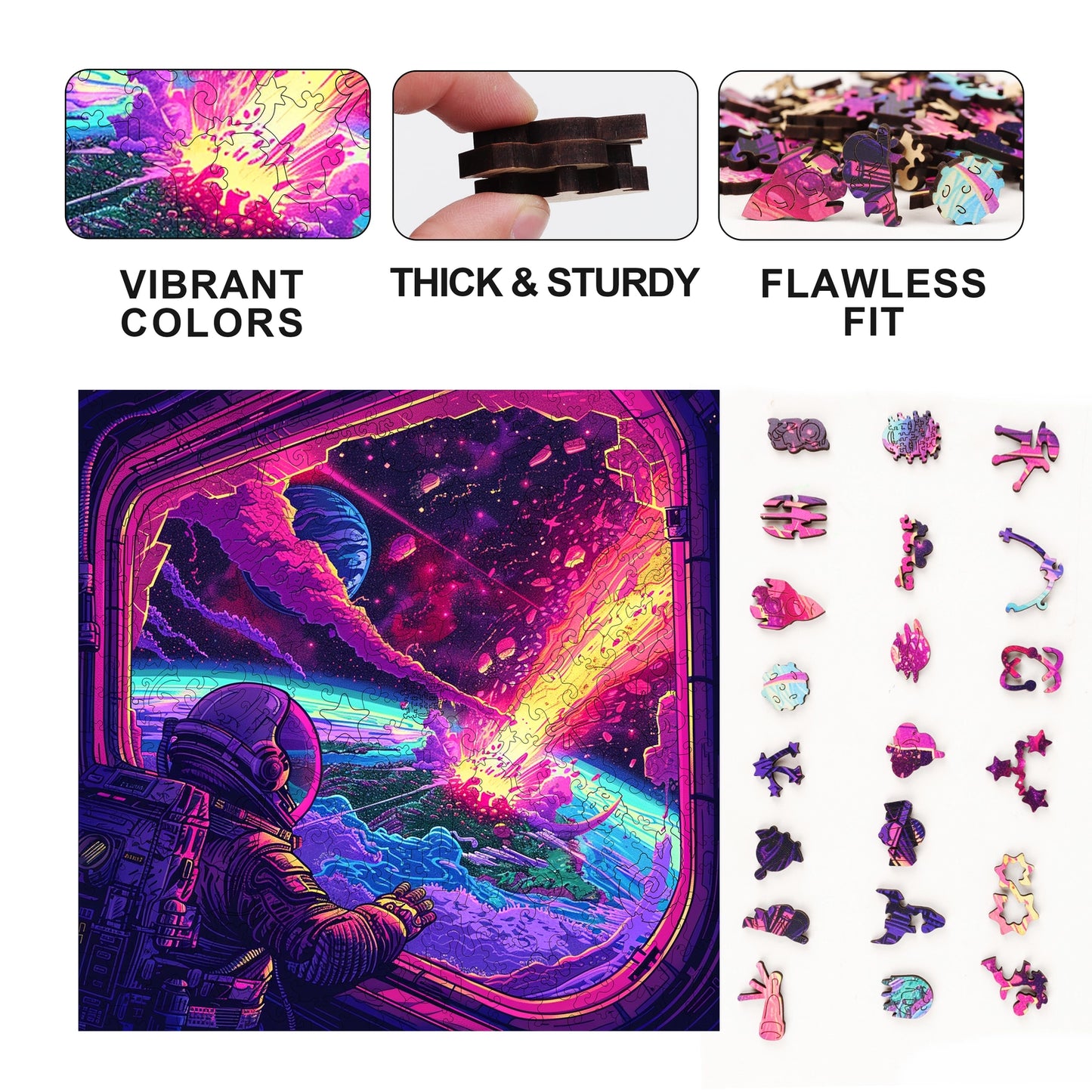 Cosmic Collision 300 Piece Wooden Jigsaw Puzzle Trippy