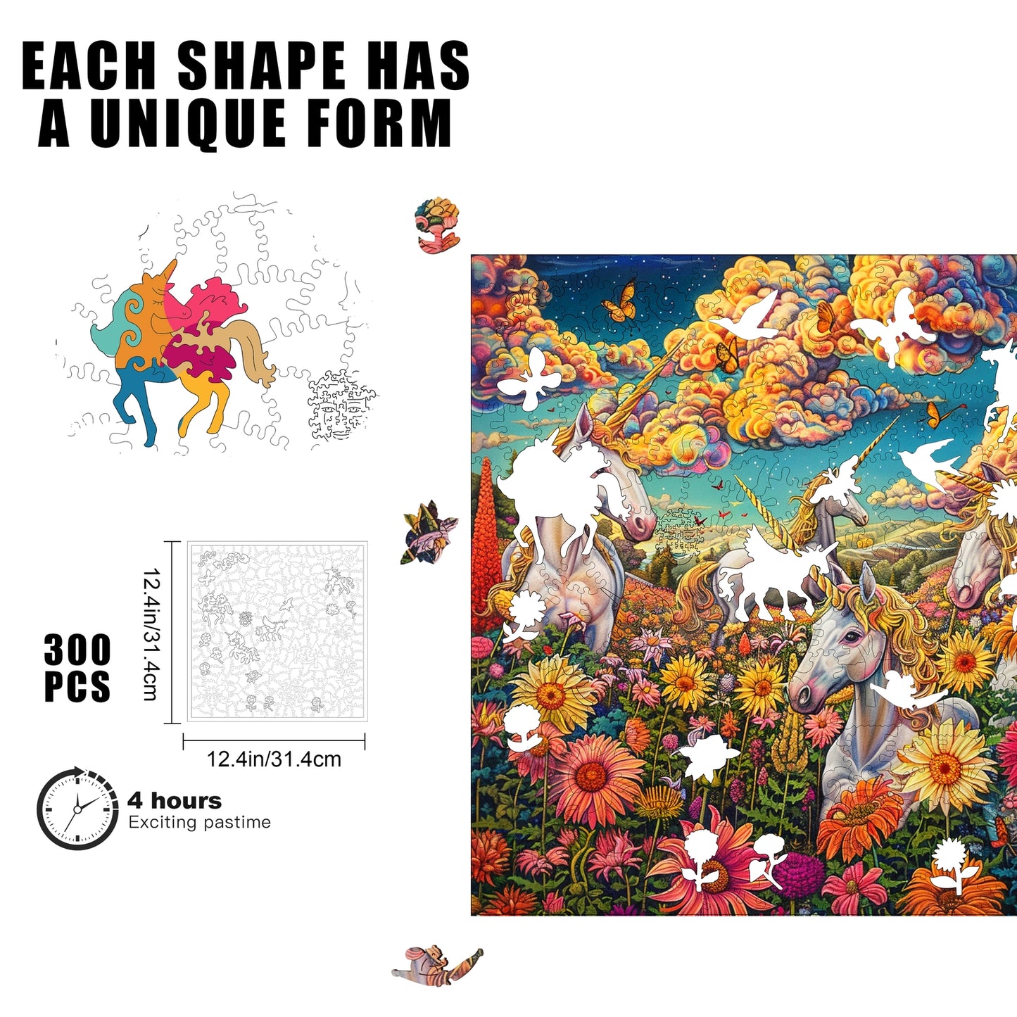 Unicorn Utopia 300 Piece Wooden Jigsaw Puzzle Trippy