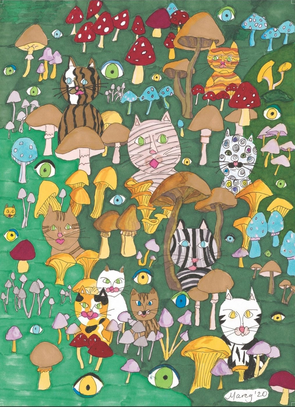 Cats, Eyes & Mushrooms 1000 Piece Jigsaw Puzzle Rolexa