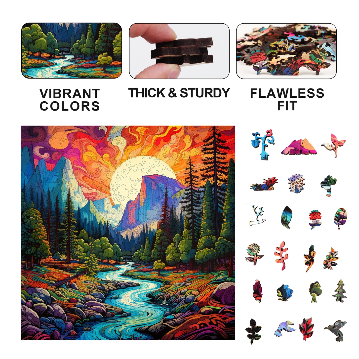 Chromatic Cliffs 300 Piece Wooden Jigsaw Puzzle Trippy