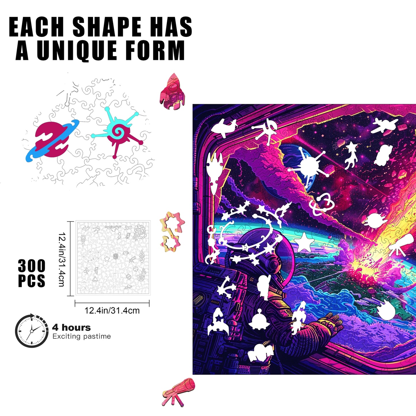 Cosmic Collision 300 Piece Wooden Jigsaw Puzzle Trippy