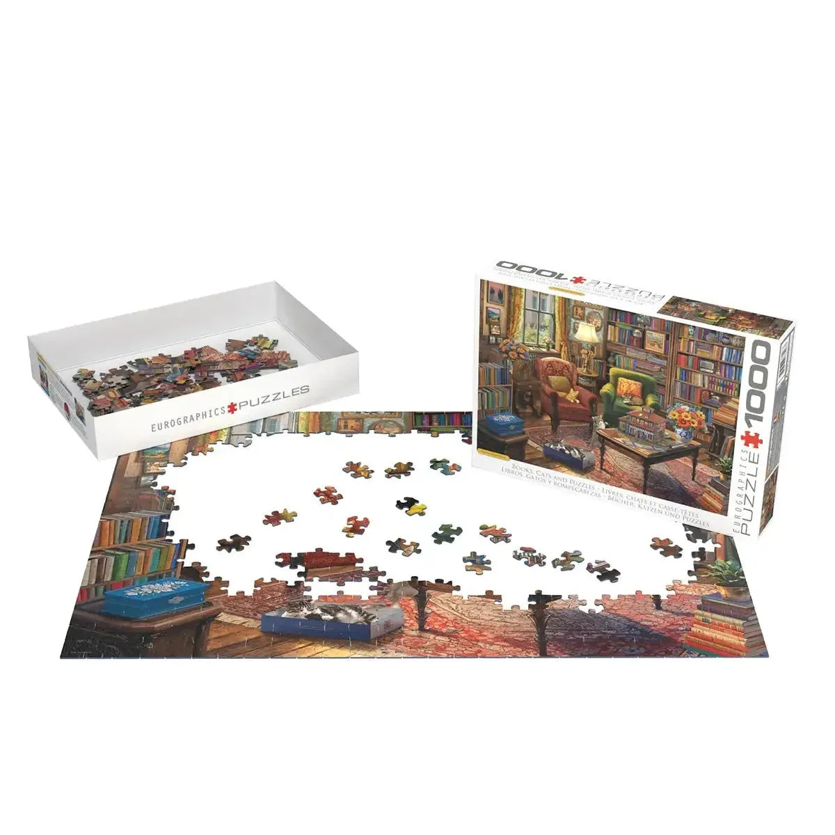 Book, Cats & Puzzles 1000 Piece Jigsaw Puzzle Eurographics