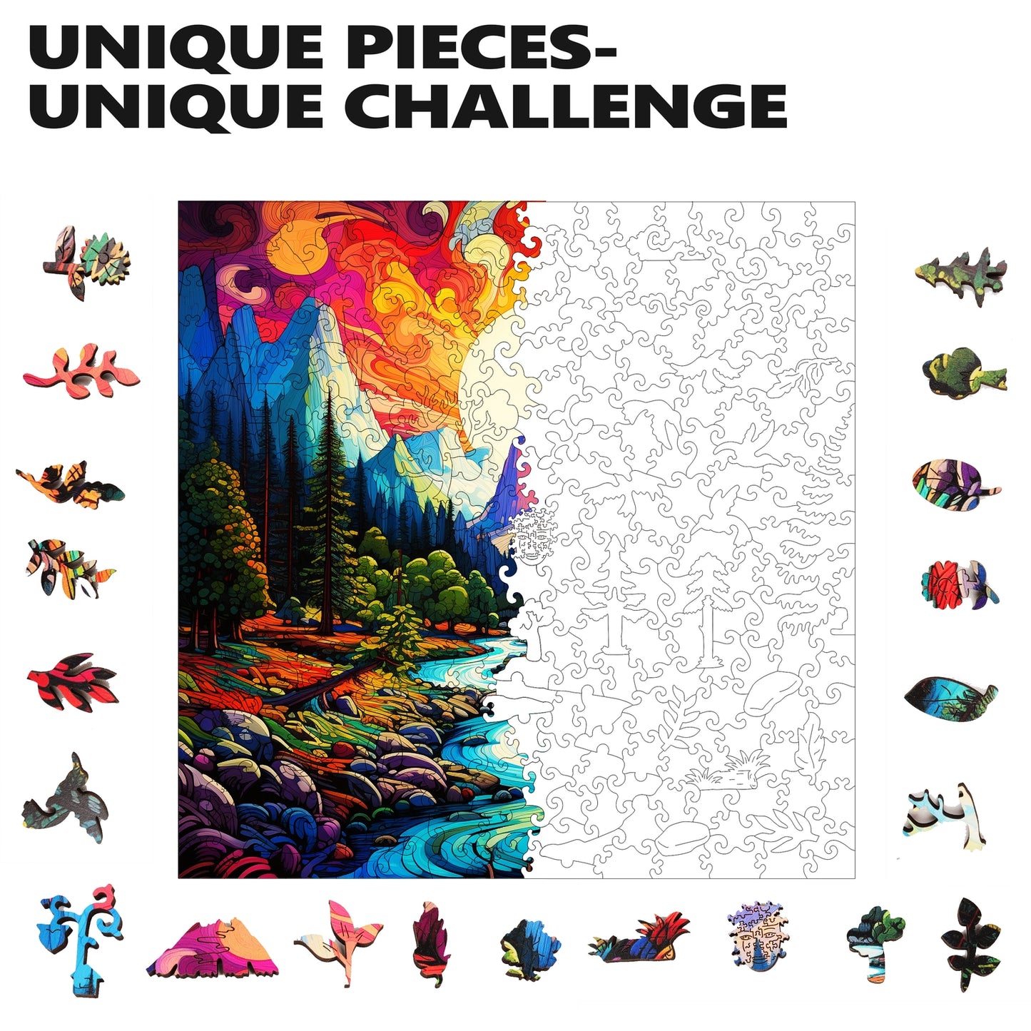Chromatic Cliffs 300 Piece Wooden Jigsaw Puzzle Trippy