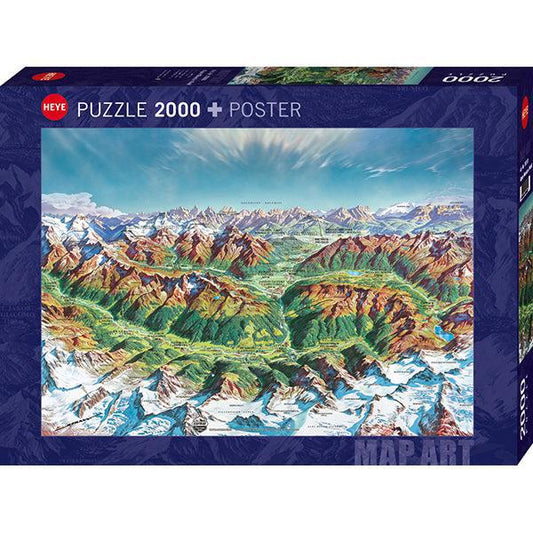 Alpine Mountain World Map Art 2000 Piece Jigsaw Puzzle Heye