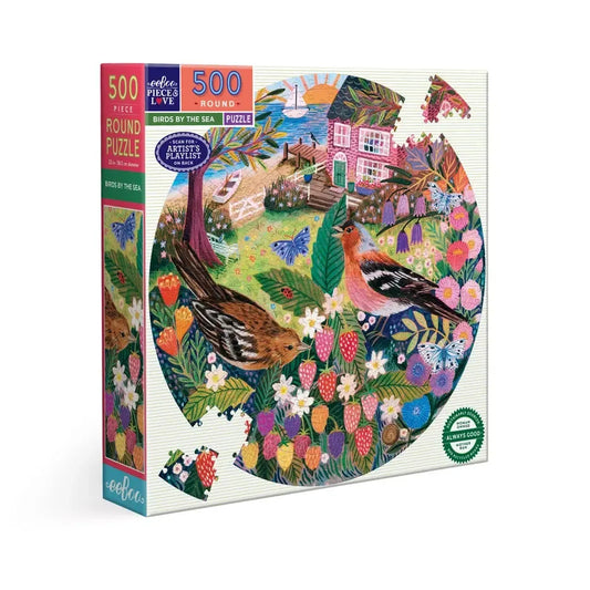 Birds by the Sea 500 Piece Round Jigsaw Puzzle eeBoo