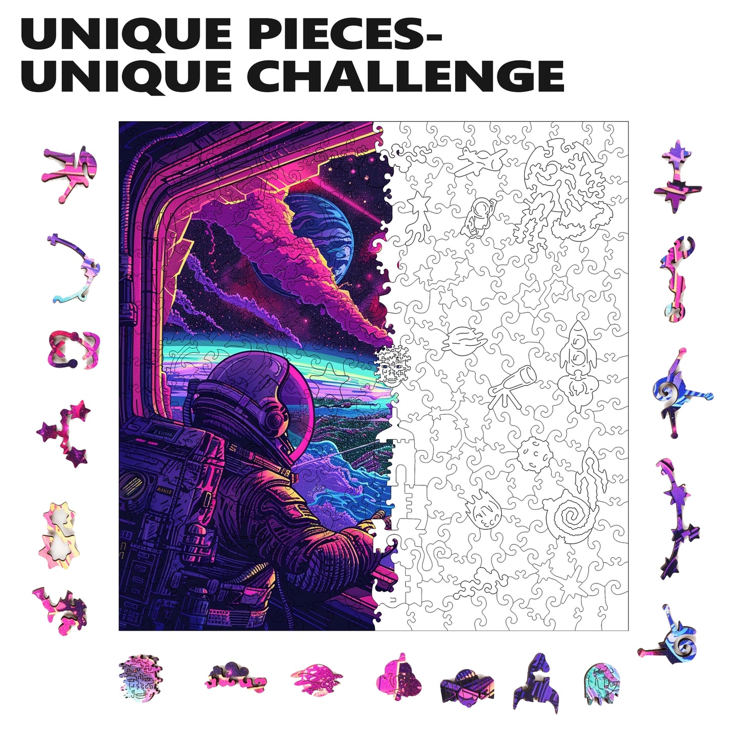 Cosmic Collision 300 Piece Wooden Jigsaw Puzzle Trippy