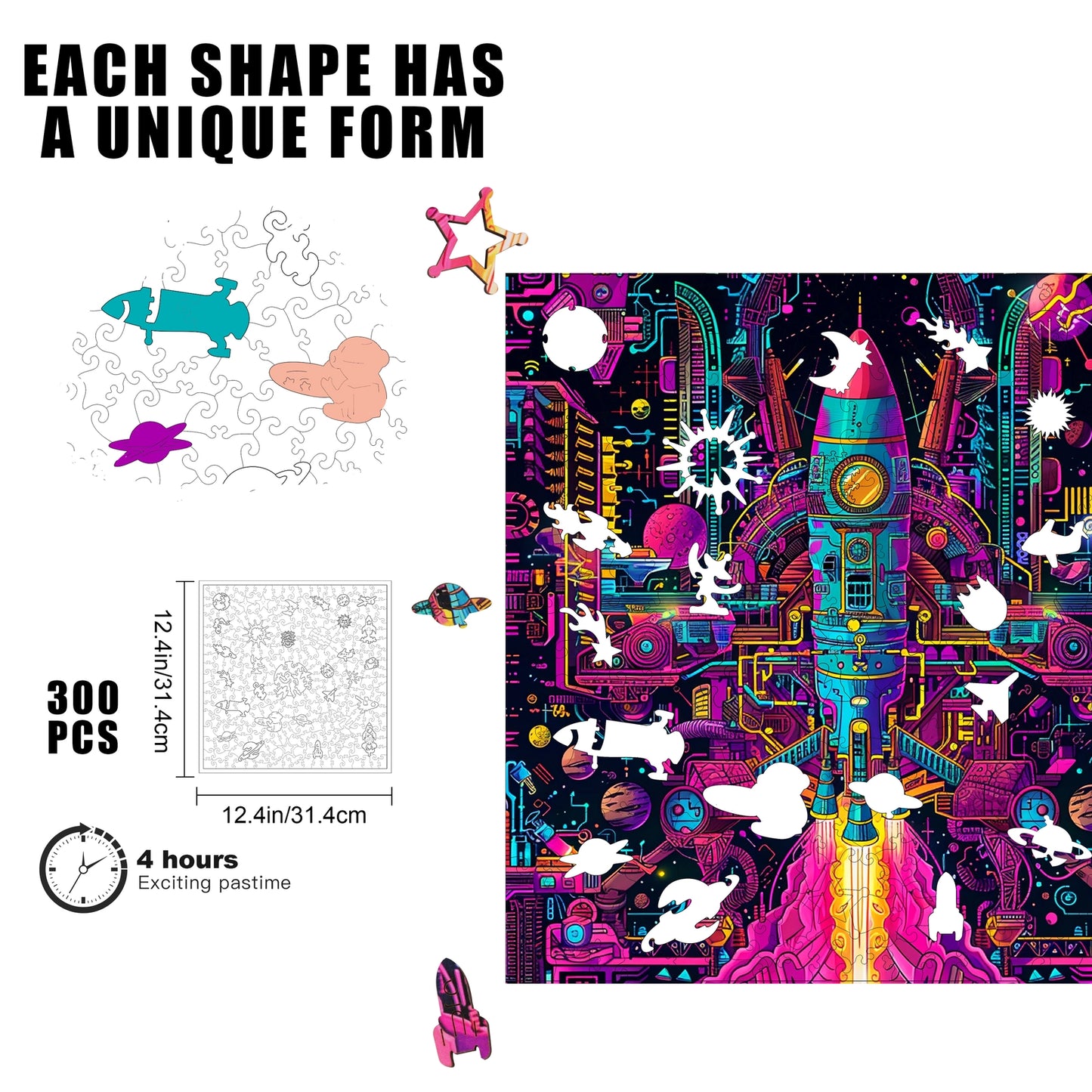 Galactic Gear 300 Piece Wooden Jigsaw Puzzle Trippy