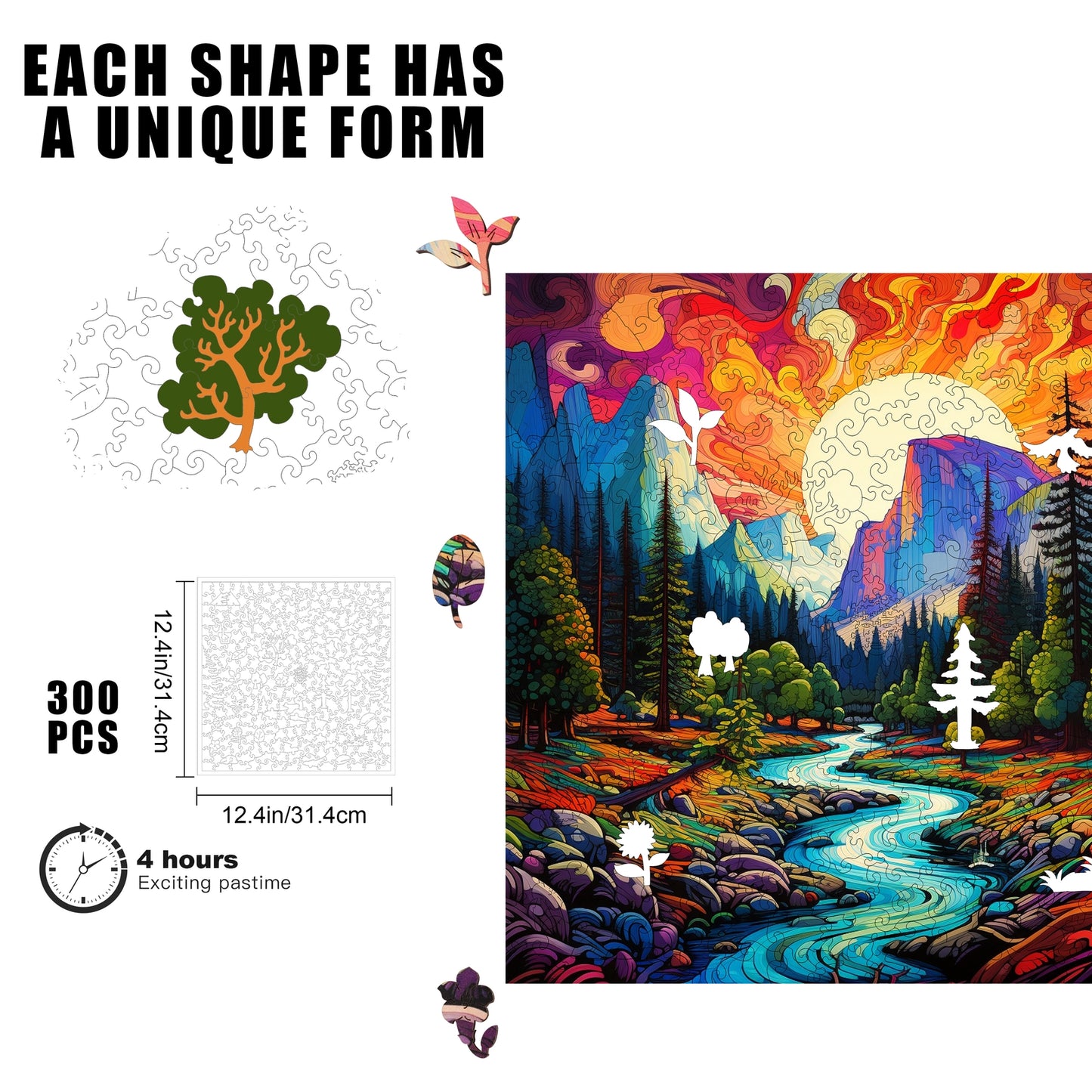 Chromatic Cliffs 300 Piece Wooden Jigsaw Puzzle Trippy
